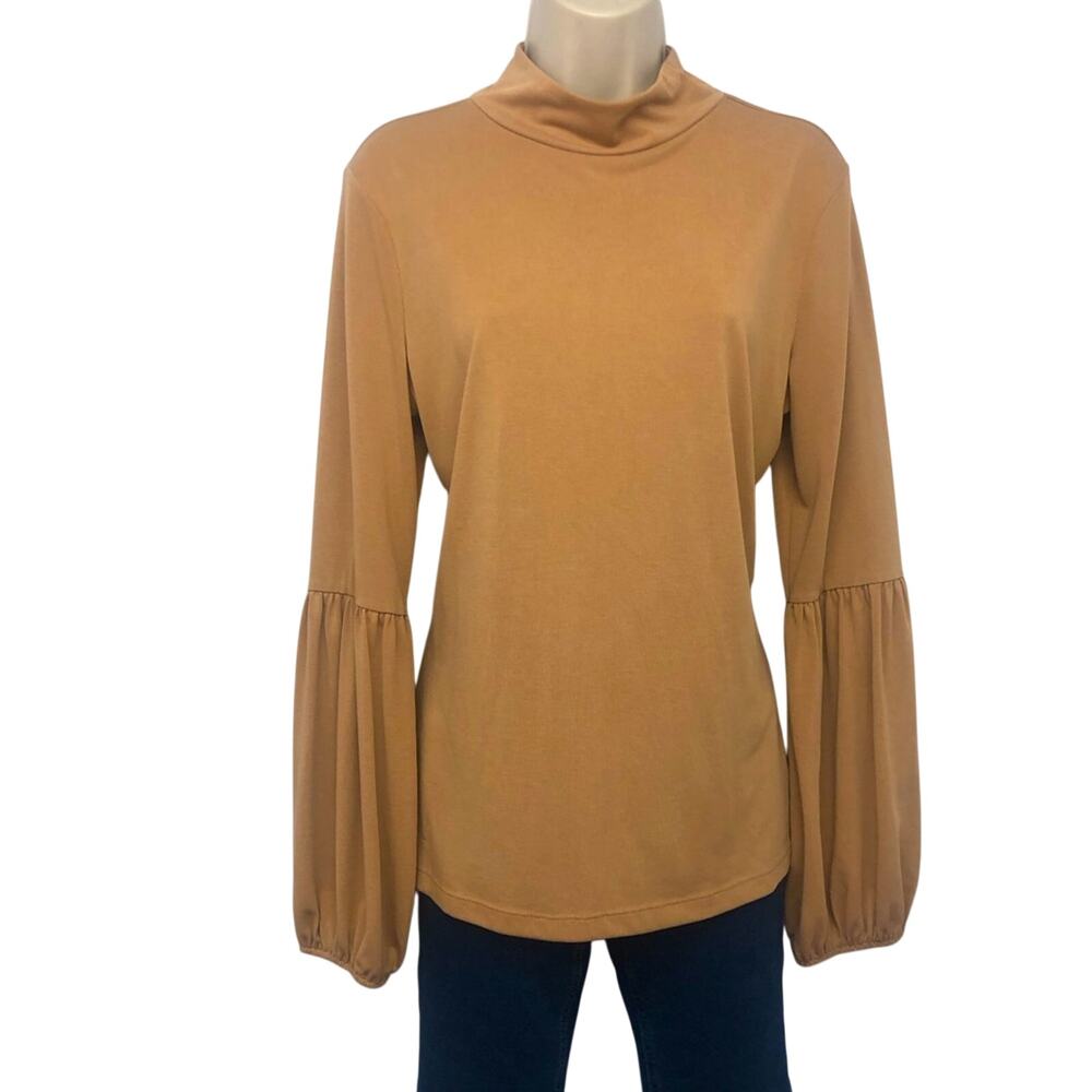 The Limited Carmel Tan Mock Turtleneck Top Long Bishop Sleeves